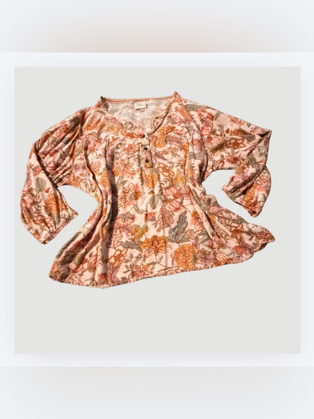 Knox Rose Pink Floral Blouse with Orange Accents, Size XXL